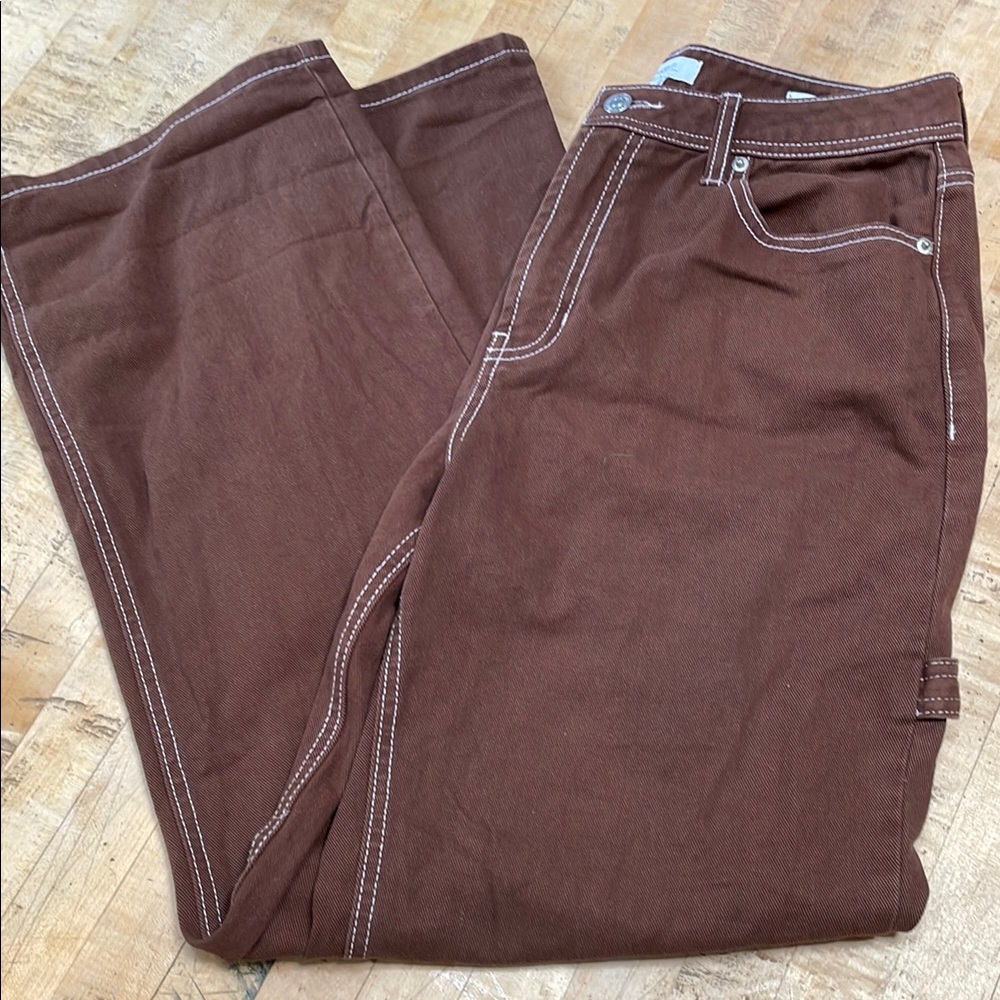 Brown Cargo Pants with White Stitching